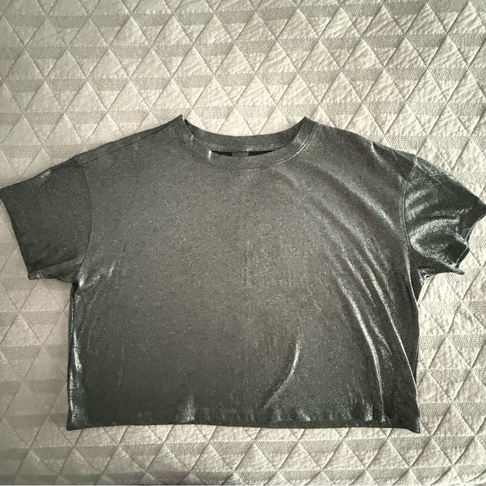 Victoria Sport Cropped Black Sparkle Tee | S